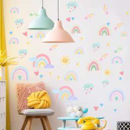 Autocollants muraux arc-en-ciel pour filles décoration murale colorée pour chambre d'enfant