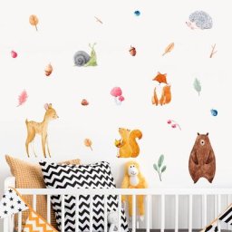 Boho Dessin Animé Mignon Ours Écureuil Animaux Pépinière Stickers Muraux Amovible DIY Vinyle