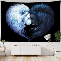 Tapisserie murale suspendue avec loup et Lion broderie colorée Simple bohème psychédélique Art