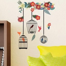 Autocollants Muraux Colorés en PVC avec Cage à Oiseaux Grande Affiche d'Art pour Salon Chambre à