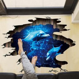 Autocollant de Sol Mural 3D Cassé Imperméable Phantom Bleu DolDave pour Chambres d'Enfants