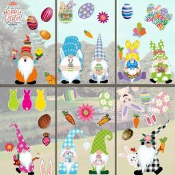 Ensemble de 9 autocollants de fenêtre de pâques étiquette électrostatique mignon lapin œuf Gnome