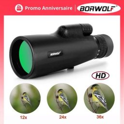 Borwolf-Jumelles 12-36X50 prisme BAK4 lentille optique haute puissance chasse observation des
