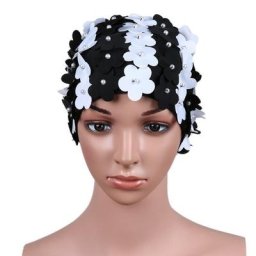 Bonnet de bain élastique pour femmes fait à la main cousu avec des perles motif Floral