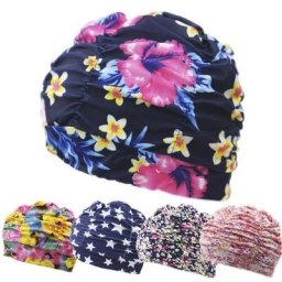 Bonnet de bain en tissu imprimé de pétales de fleurs plissés pour la piscine la plage le surf