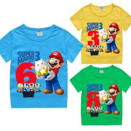 T-shirt Super Mario à Manches Courtes pour Garçon et Fille Vêtement en Coton Dessin Animé Jeu de