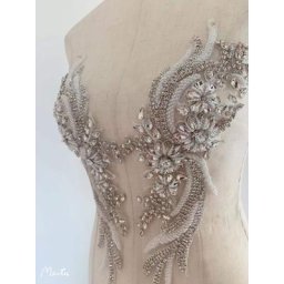 1 paire de strass de luxe avec des perles de cristal argenté Floral pour la couture de corsage