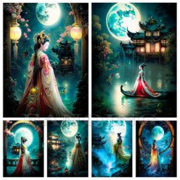 Peinture diamant lune femme perceuse complète point de croix image bricolage carré rond mosaïque