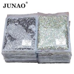 JUNAO-Strass en cristal à dos plat noir décoration d'art d'ongle colle sur la pierre de Strass