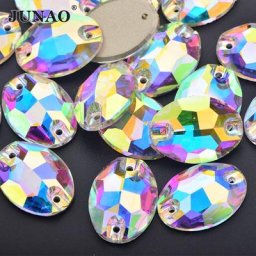 JUNAO-Strass en verre 10x14mm 17x24mm couture K9 cristal AB Strass ovale diamant pour couture