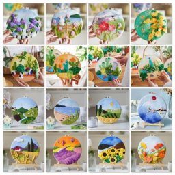 Peinture de laine feutrée avec Kit de broderie bricolage artisanal de paysage de fleurs pour
