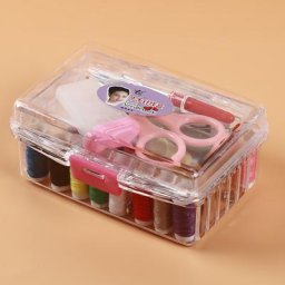 Kit d'outils de couture avec boîte de rangement enfile-fil ruban à mesurer ciseaux dé à coudre