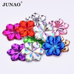 JUNAO-Strass acrylique à coudre sur fleur applique dos plat cristal mélange de charbon document