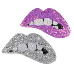 Patchs autocollants pour vêtements de motard 265mm lèvres violet argent paillettes tissu