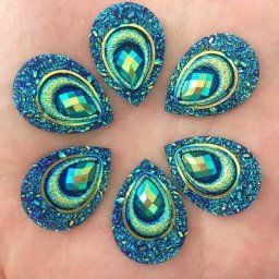 20 pièces 18x25mm goutte AB résine noire oeil de paon Flatback strass ornement applique mariage