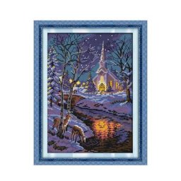 Scène de nuit d'hiver 2 kit de point de croix aida 14ct 11ct toile imprimée points de broderie