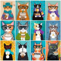 MomoArt DIY broderie diamant chat plein peinture diamant café point de croix animaux tableau