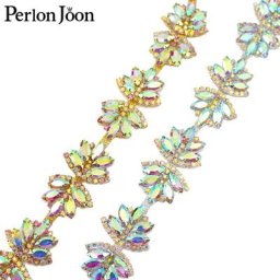 1 Yard papillon fleur nœud AB verre or argent strass garniture AB cristal chaîne chaussures