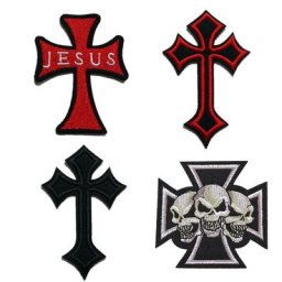 Patch brodé de crâne croix de jésus rouge noir Punk Badges gothiques brodés pour sac jean