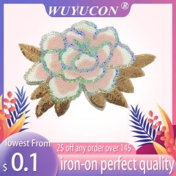 Autocollants de broderie florale rose or 2 pièces accessoires de couture patchs à repasser pour