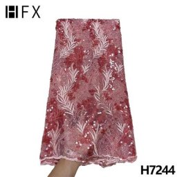 HFX-Tissu Africain en Dentelle avec Paillettes Tulle Français Haute Qualité pour Robe de Soirée