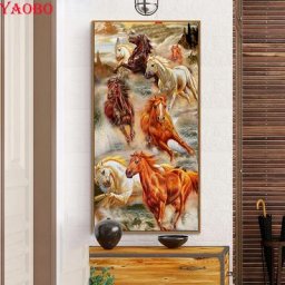 Peinture de diamant 5D à mosaïque de huit chevaux broderie complète de diamant image de porche