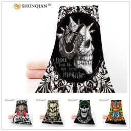 Serviettes de visage personnalisées tête de mort 35x75cm en microfibre séchage rapide pour le
