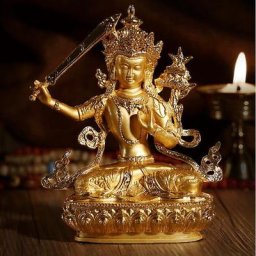 Statue de bouddha Gautama doré incroyable et exquis de sagesse intelligente Manjushri Figurine