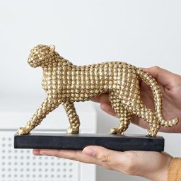 Km THEUINS-Figurine Léopard Dorée en Résine pour Décoration Intérieure Guépard Créatif Porche