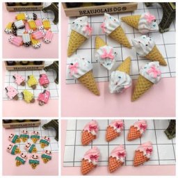 Crème glacée Miniature Kawaii en résine Cabochons à dos plat en résine pour décoration de