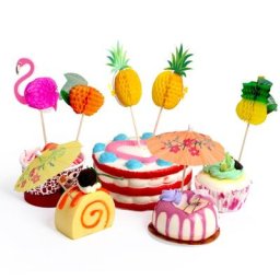 Cure-dents fruits flamant rose 30 pièces pour fête hawaïenne parapluie Cocktail en bambou pour