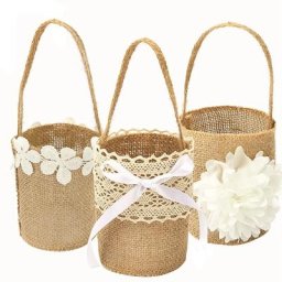 Mir à Fleurs en Dentelle et Toile de Jute avec Poignée en Lin Vintage Rustique Décoration de