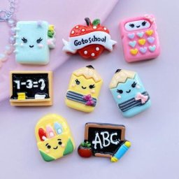 Mini Cabochons à dos plat en résine Kawaii peints à la main 8 pièces/lot papeterie mixte centres