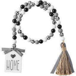 Guirlandes de perles en bois décoration de maison faite à la main style Boho avec pompon