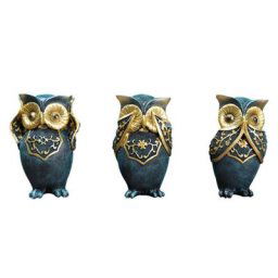 Figurines de hibou en résine 3 pièces pour la maison salon chambre à coucher décoration de