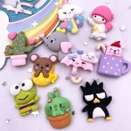 Lot de 10 figurines colorées en résine cabochon ange grenouille tasse animal à dos plat pour