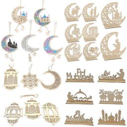 Ornements de table en bois EID Mubarak décor de fête musulmane château de lune décoration du