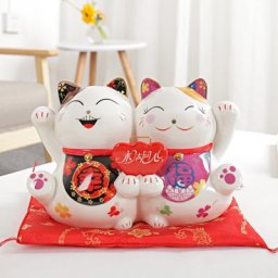 Statue Maneki Neko en céramique 9.5 pouces | Chat chanceux tirelire Feng Shui Figurine cadeau de