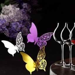 Cartes de Place en verre à vin découpées au Laser avec papillons et cœurs 50 pièces/ensemble décor