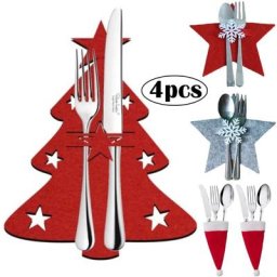 Sacs porte-couverts de noël 4 pièces casquettes de noël arbre flocon de neige porte-cuillère