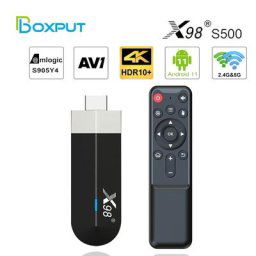 Clé TV X98 S500 Android 11 Amlogic S905Y4 Façades Core 4G 32G AV1 4K 60fps WiFi 5G Google
