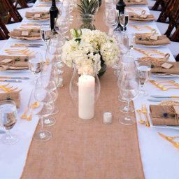 Chemin de Table en Toile de Jute et Lin Gris Vintage Naturel Rustique Décor de Table Queue