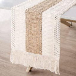 Chemin de table en lin rustique avec glands à la main style ferme table brodée décor de commode