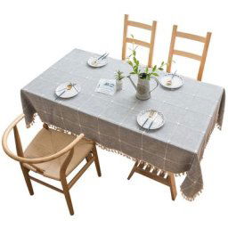 Nappe décorative en lin solide à carreaux avec glands imperméable résistante à l'huile