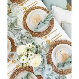 Chemin de Table en gaze de coton décoration de mariage serviette de Table en tissu rétro vert pour