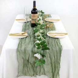 Chemin de Table en Gaze Semi-Transparente Étamine Sauge Décor de Table à Manger Vintage ixde