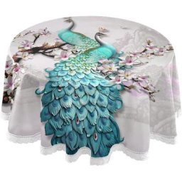 Nappe 3D Paon et Orchidée Couverture de Table Ronde Imperméable Protecteur de Table pour ixde
