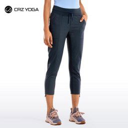 CRZ – pantalon de YOGA pour femmes jogging à rayures cordon de serrage tissé Capri Cargo