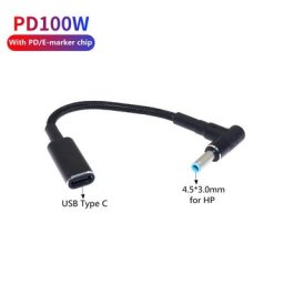 Convertisseur de prise de type C à 4.5x3.0mm 100W USB C PD câble de charge rapide pour HP/Dell