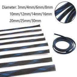Manchon de câble en maille serpent noir et bleu protection de fil en Nylon serré PET gaine